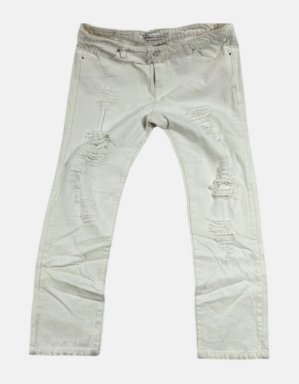 Ivory Distressed Slim-Fit Jeans
